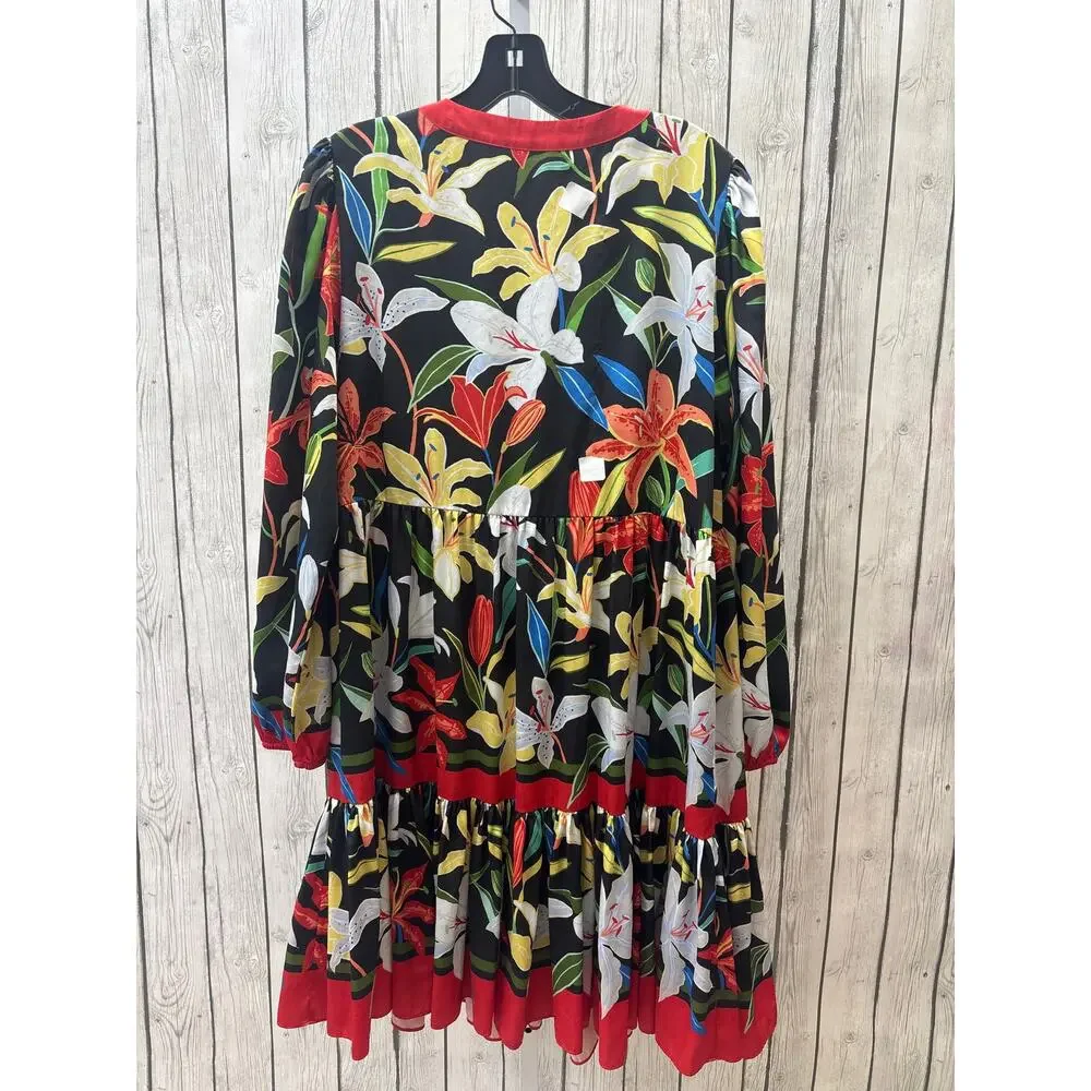 Kate Spade SzL Summer Lillies Floral Print Resortwear Vacation Long Sleeve Dress